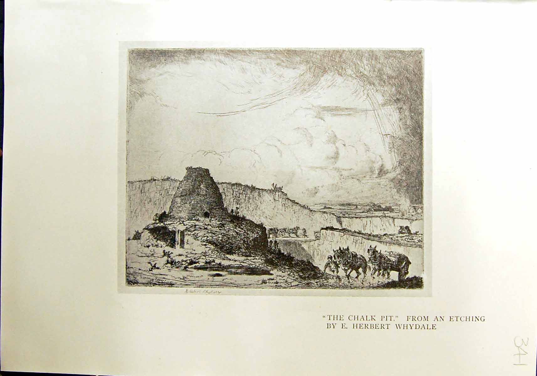 Old Print 1912 Chalk Pit Herbert Whydale Stevenson Panelmarriott Ledward 20th
