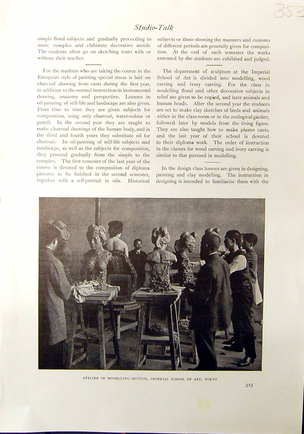 Old Atelier Modelling Section Imperial School Art Tokyo Japan 1912 Me 20th