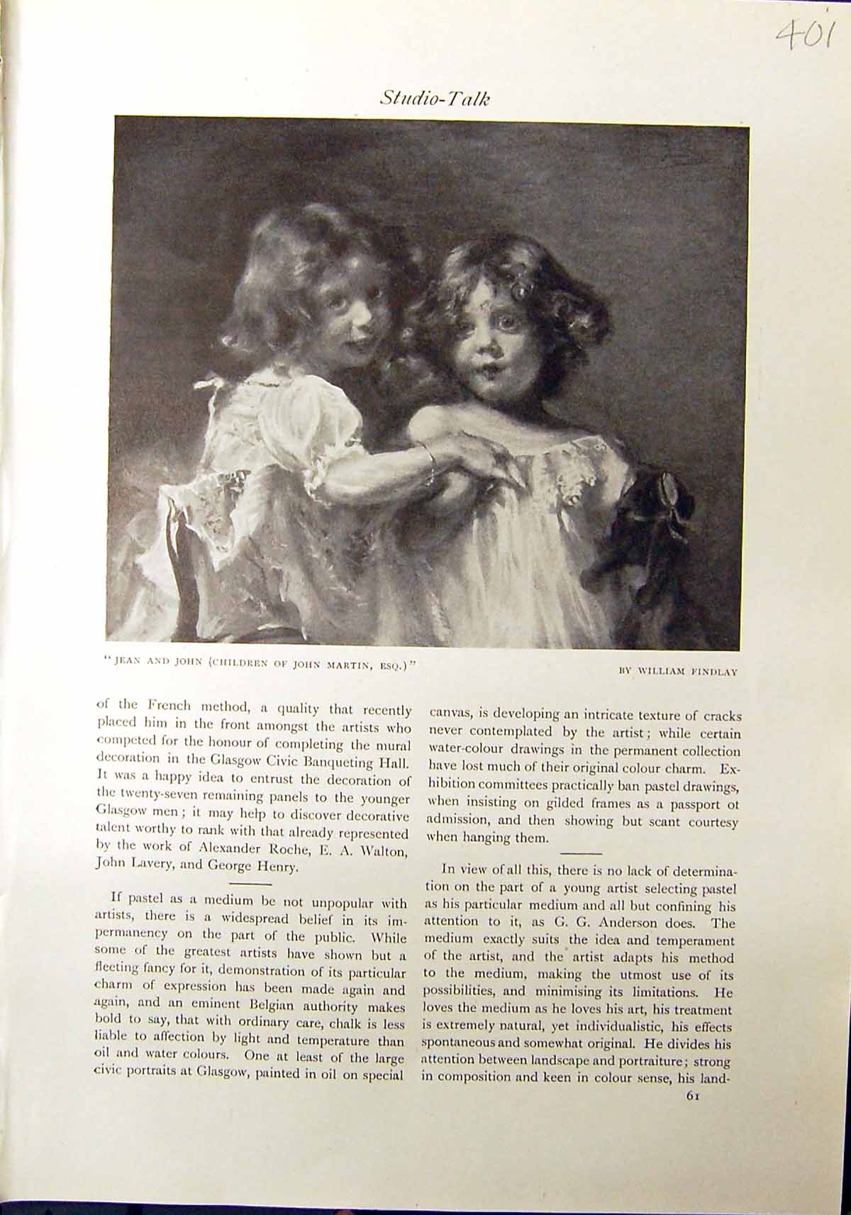 Original Old Antique Print 1912 Jean John Children Martin Findlay Crt Anderson