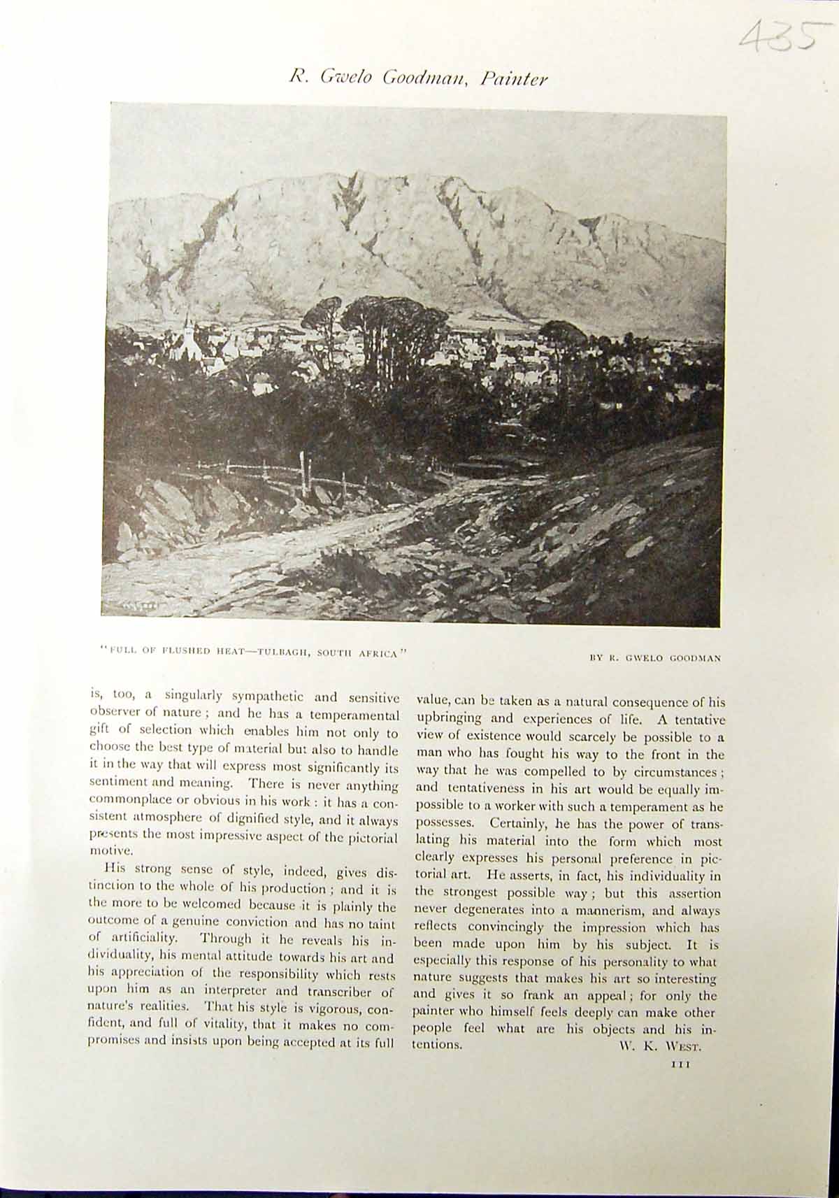 Antique Old Print Tulbagh Africa Mountains Goodman 1912 Snow April Houston 20th
