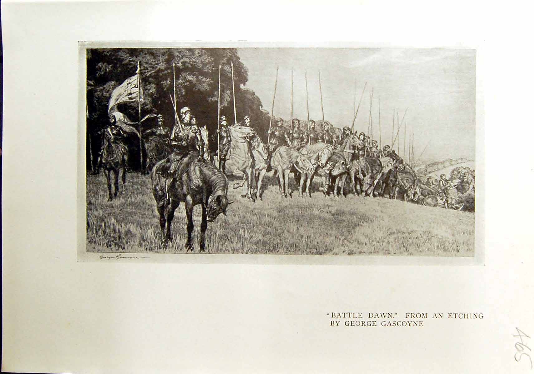 Antique Print Battle Dawn War Armour Horses Gascoyne 1912 Book-Plate HarNel