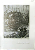 Original Old Antique Print 1912 Ship Joy Etching Josef Von Diveky 20th Century