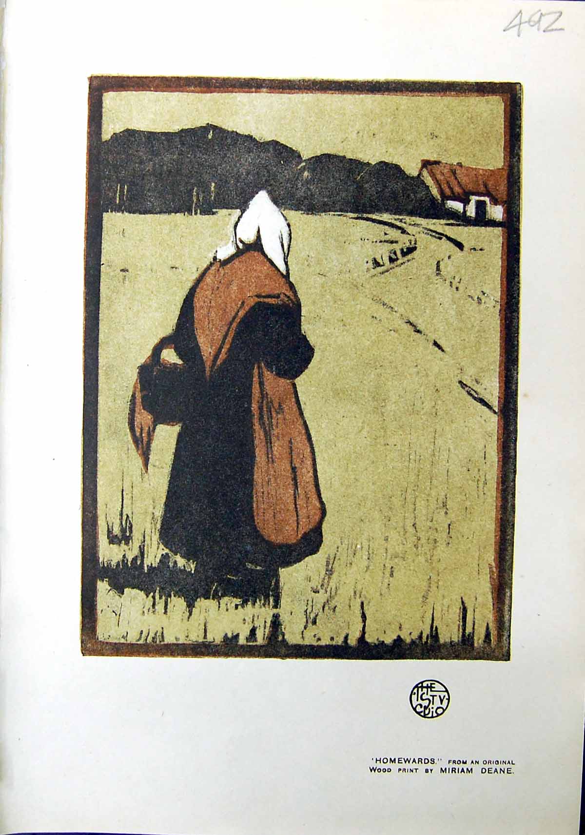 Old Antique Print Homewards Lady Walking Fields 1912 Colour Miriam Deane 20th