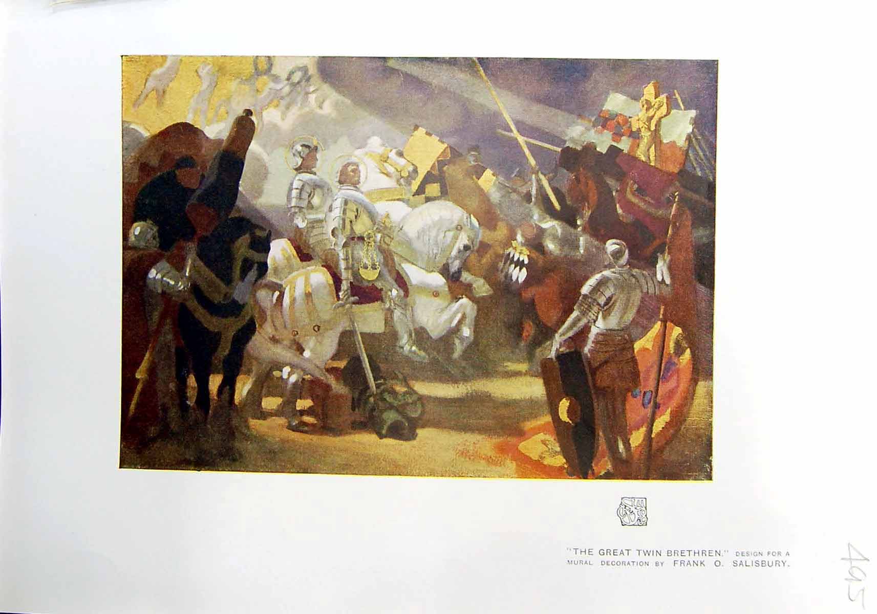 Antique Old Print Great Twin Brethren Mural Decoration Frank Salisbury 1912