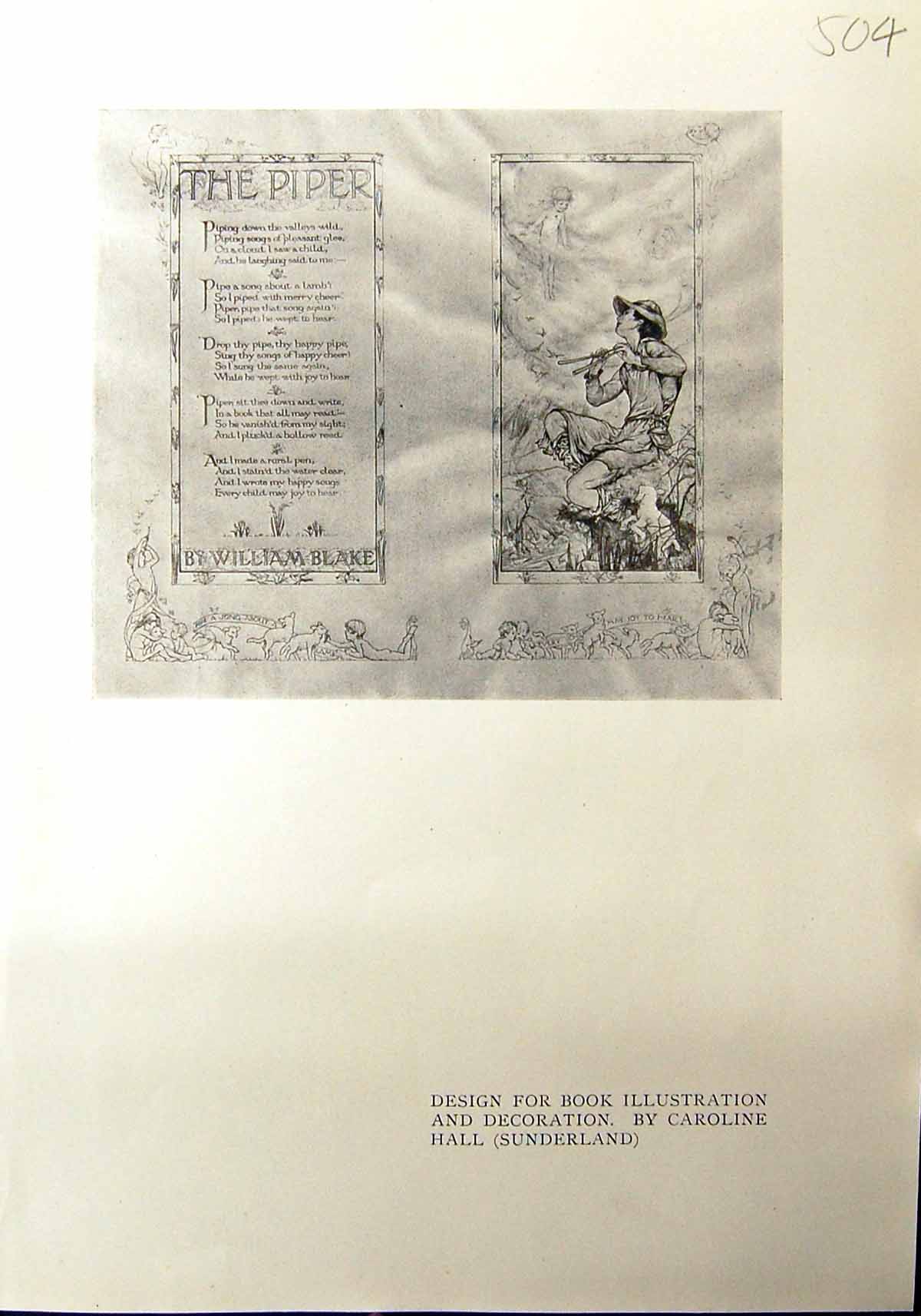 Old 1912 Design Book Illustration Decoration Caroline Hall Sunderland 20th