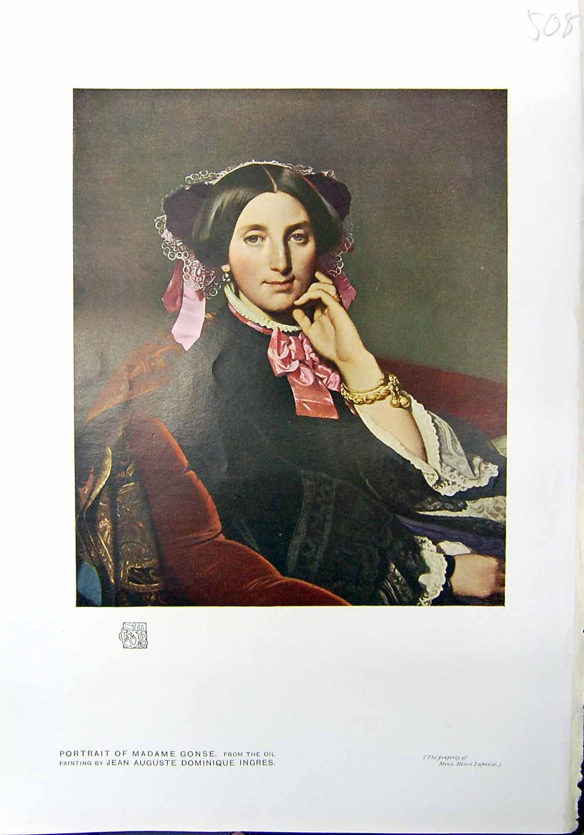 Old Antique Print 1912 Colour Madame Gonse Portrait Jean Auguste Ingres 20th