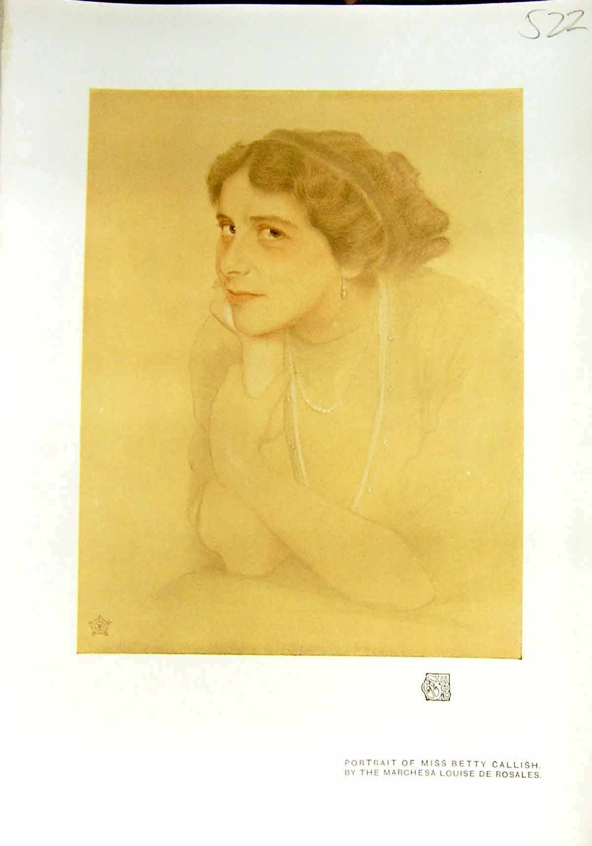Old Antique Print 1912 Colour Miss Betty Callish Marchesa Louise Rosales 20th
