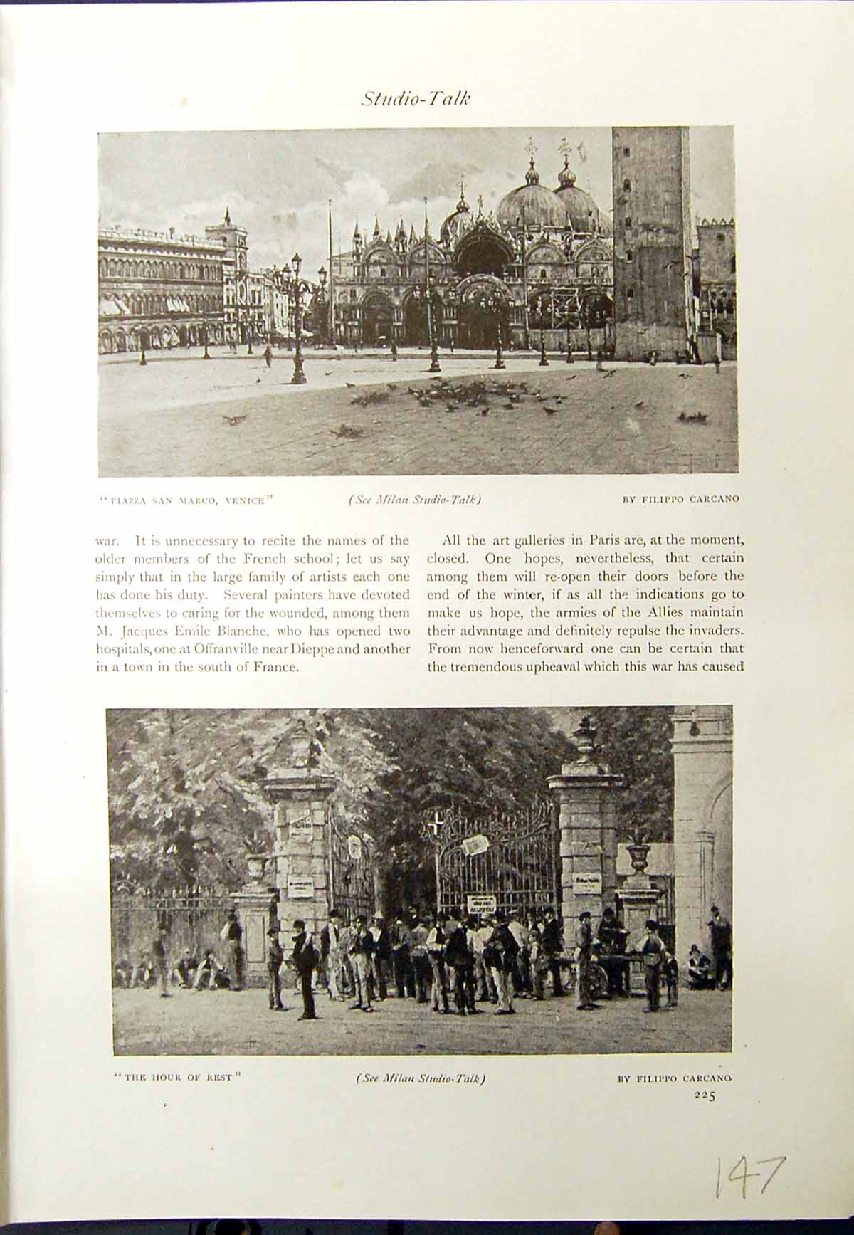 Original Old Antique Print Piazza San Marco Venice Filippo Carcano 1913 Judas