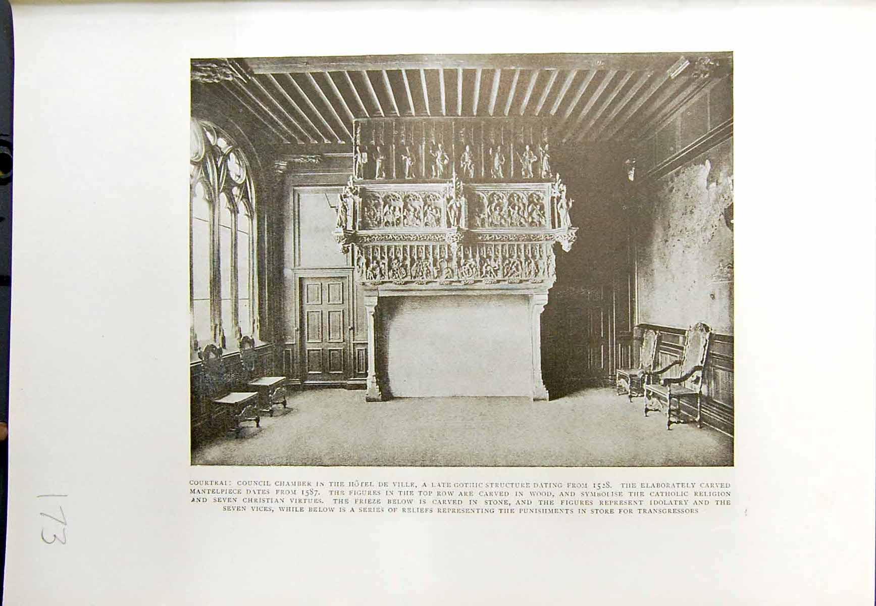Old 1913 Courtrai Council Chamber Hotel Ville Gothic Chateau Anderlec 20th