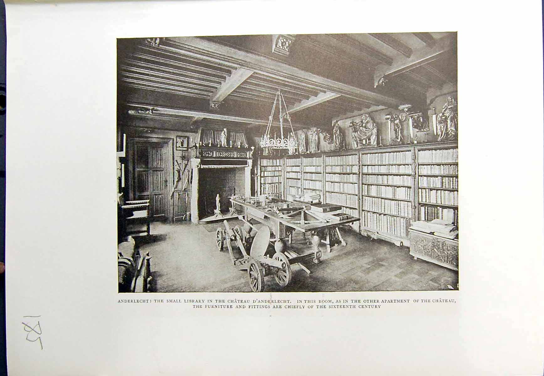 Old Print 1913 Anderlecht Library Chateau D'Anderlecht Gaesbeeck Visconti 20th
