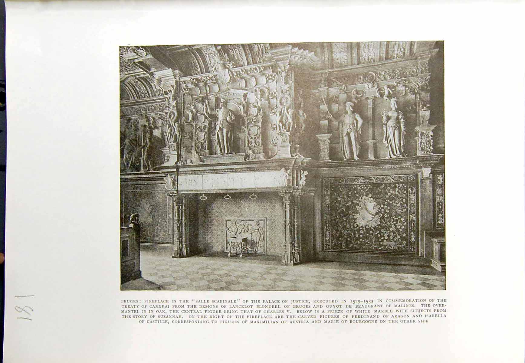 Old 1913 Bruges Fireplace Palace Justice Salle Scabinalehotel Gruuthu 20th