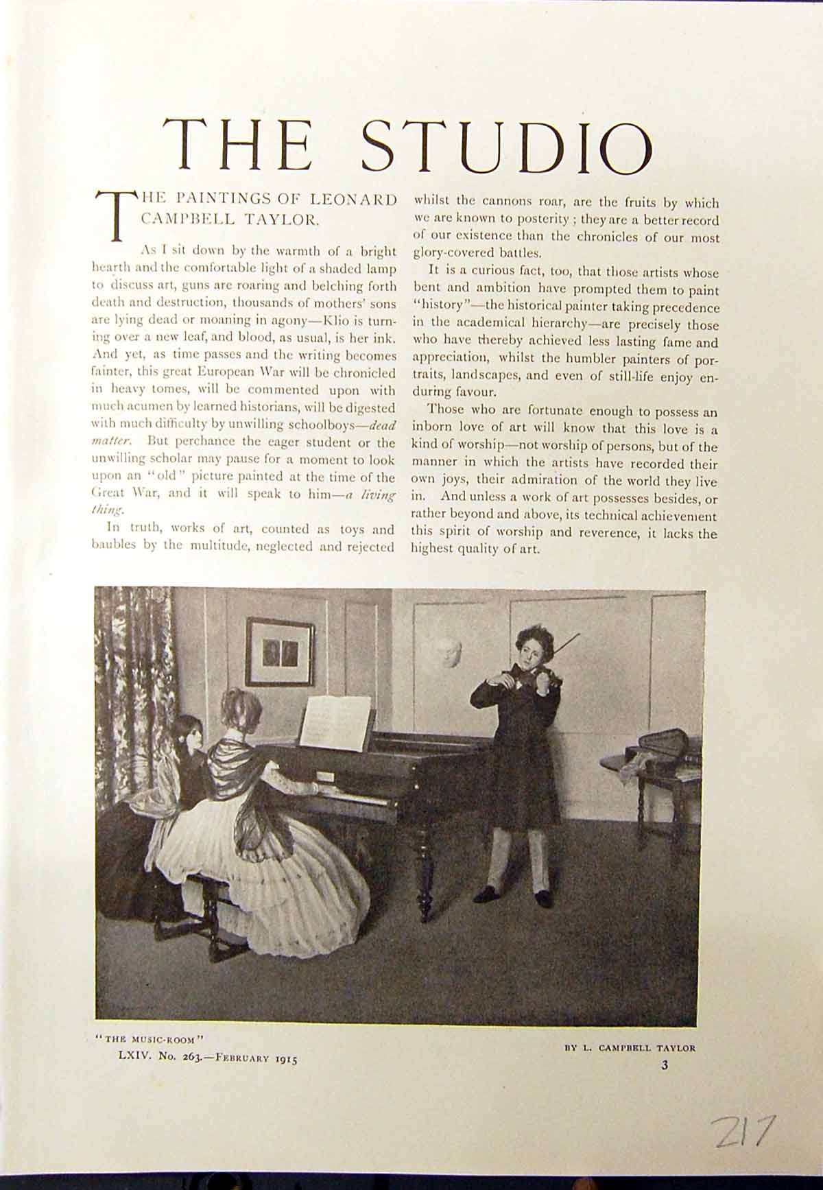 Antique Print Music Room Piano Violin Campbell Taylor Grey Shawl Lady 1913 20th