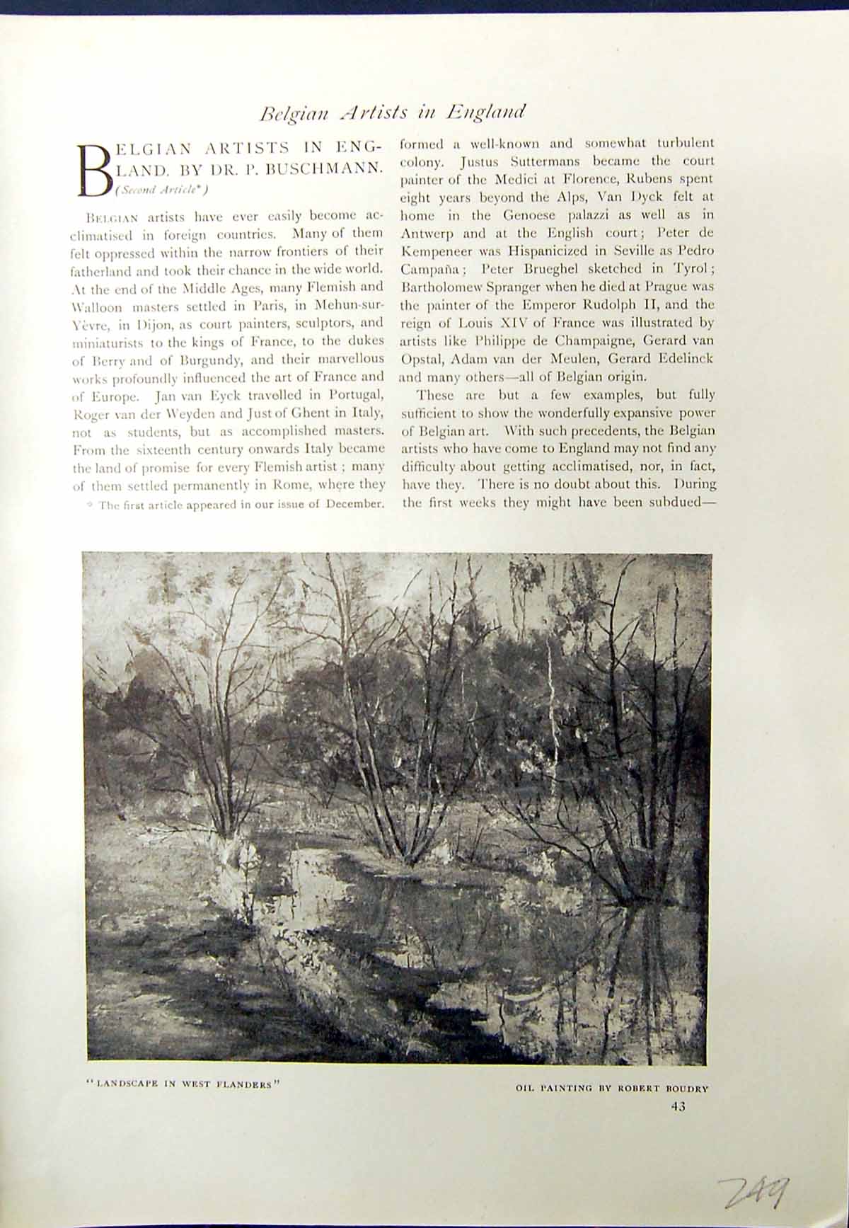 Antique Old Print Landscape Flanders Robert Boudry Trees Birds Woestyne 1913
