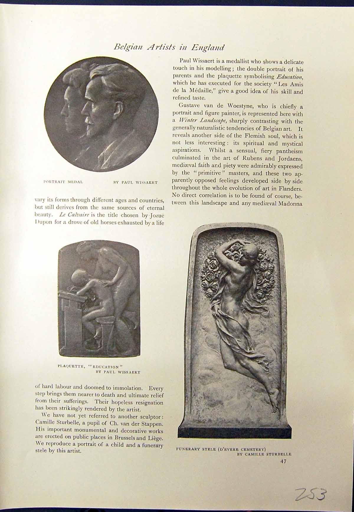 Old Medal Wissaert Funerary Stele Sturbelle 1913 Calvaire Bronze Dupo 20th