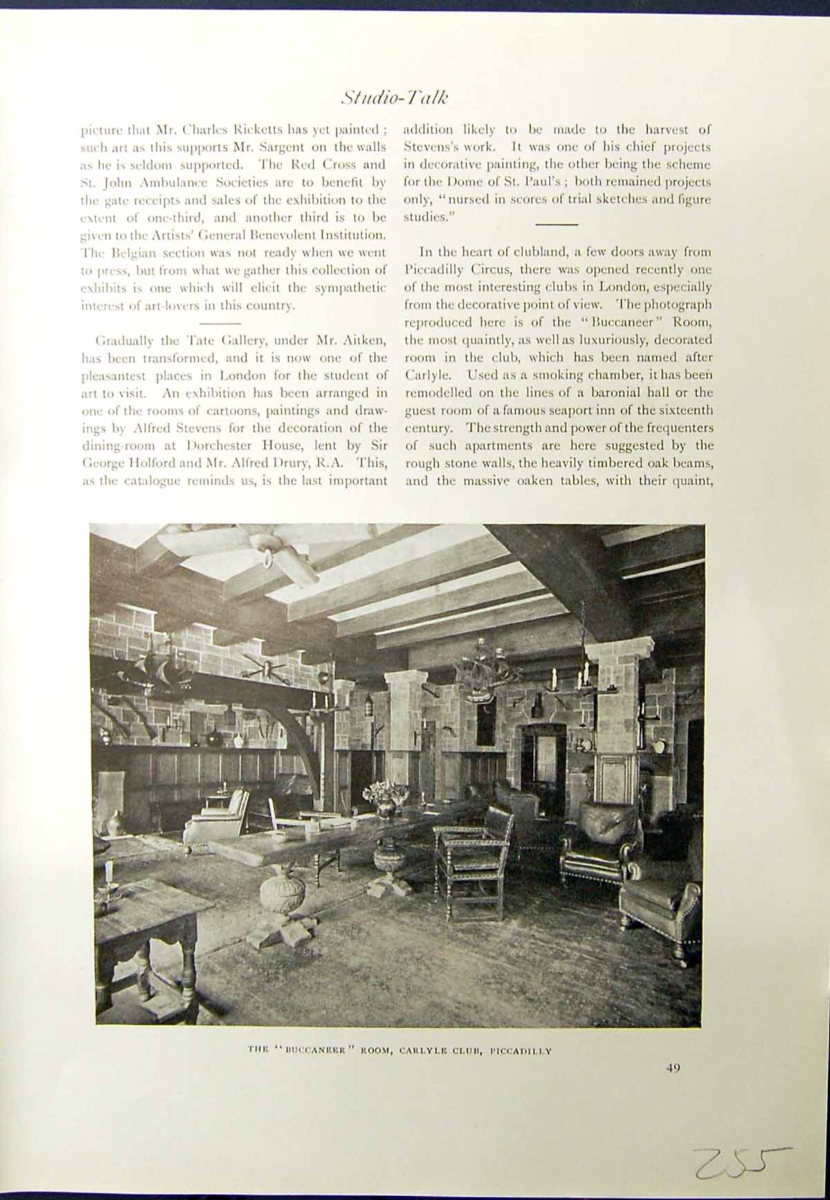 Old Buccaneer Room Carlyle Club Piccadilly 1913 Bookplate Voysey King 20th