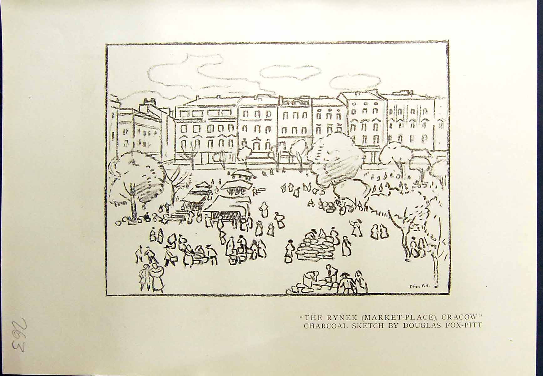Old Antique Print 1913 Rynek Market Place Cracow Douglas Fox-Pitt Cadell 20th