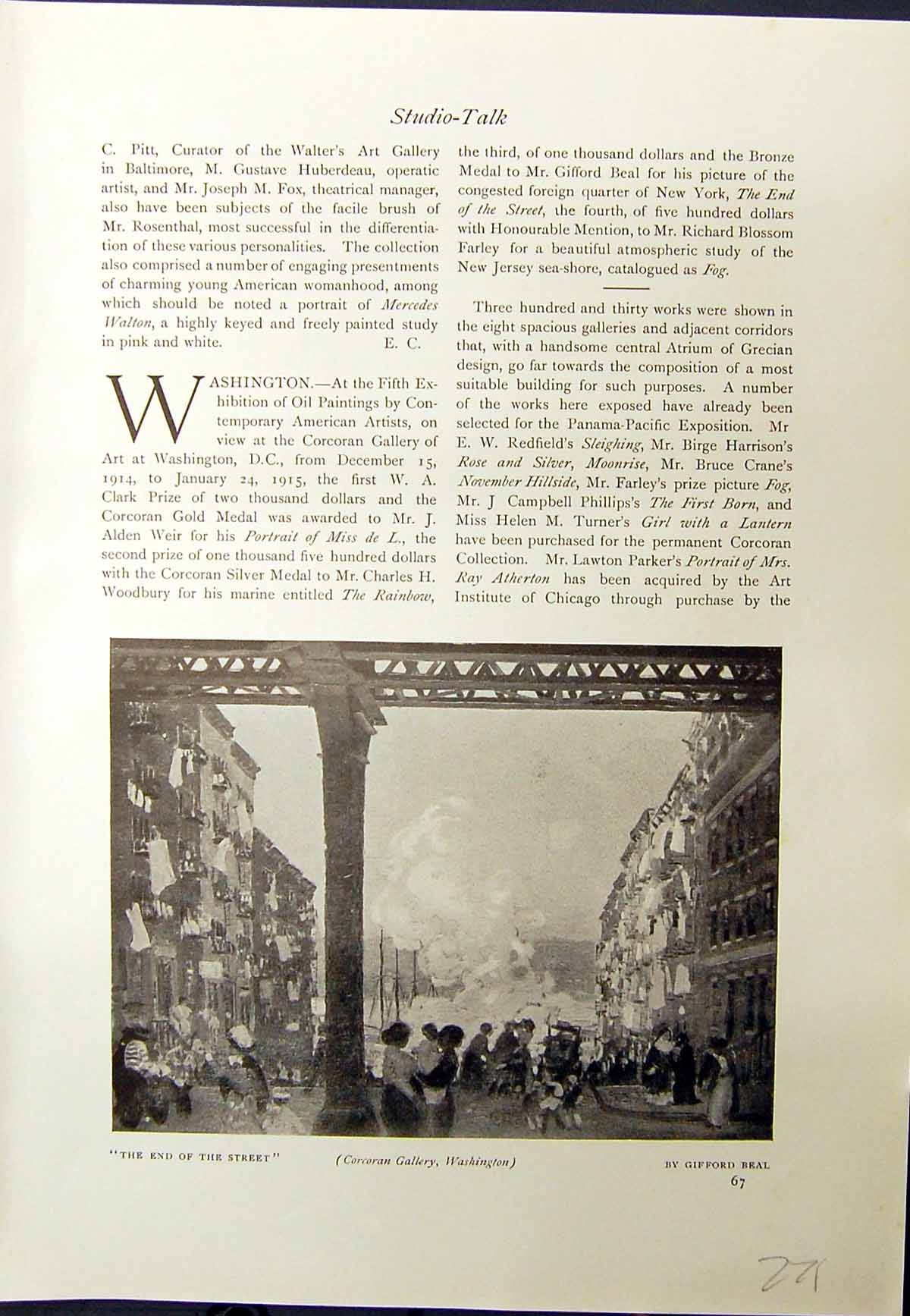 Antique Print End Street Scene Gifford Beal October Morning Ben Foster 1913