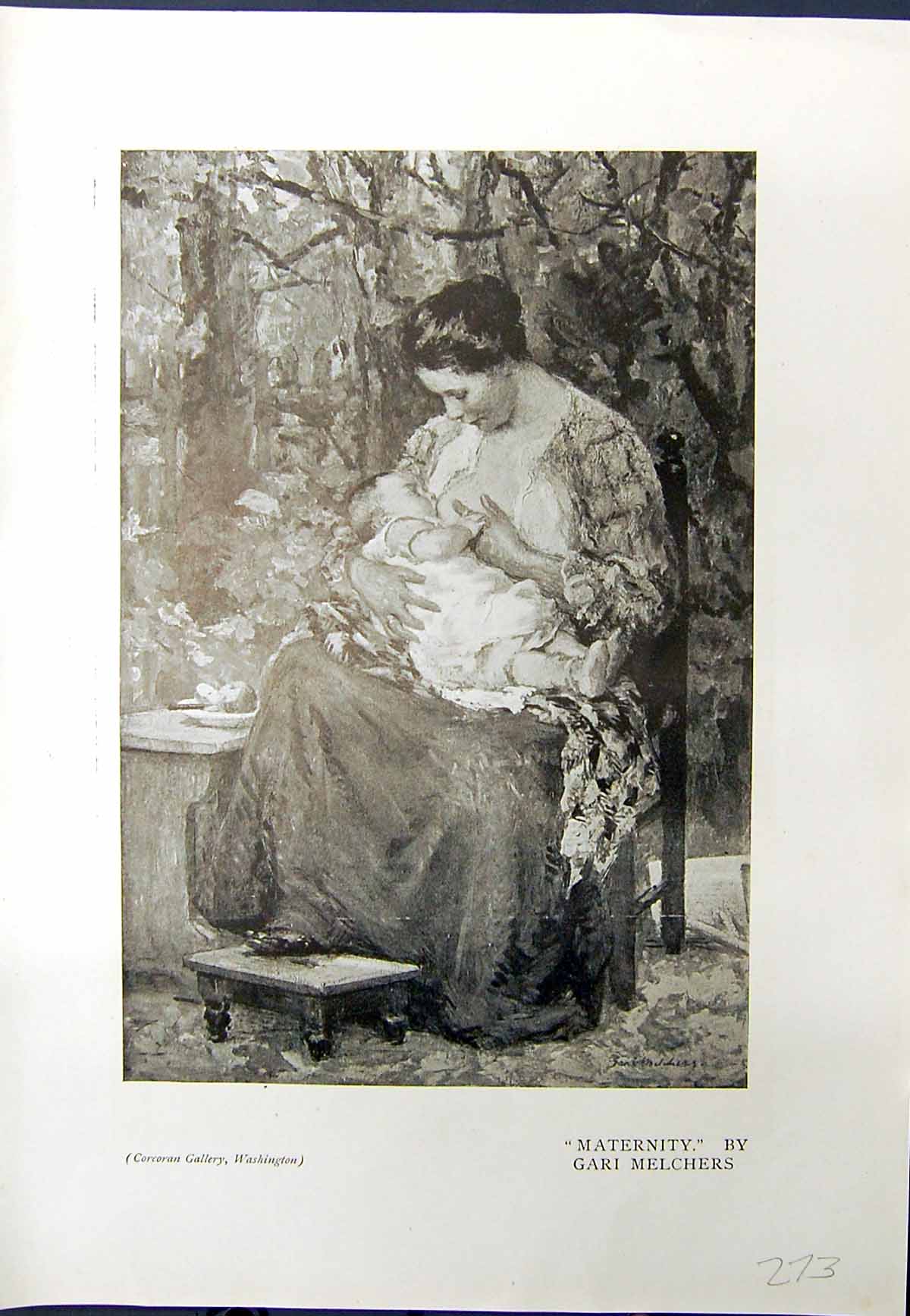 Old Maternity Mother Baby Gari Melchers 1913 Lady Sitting Chair Mirro 20th