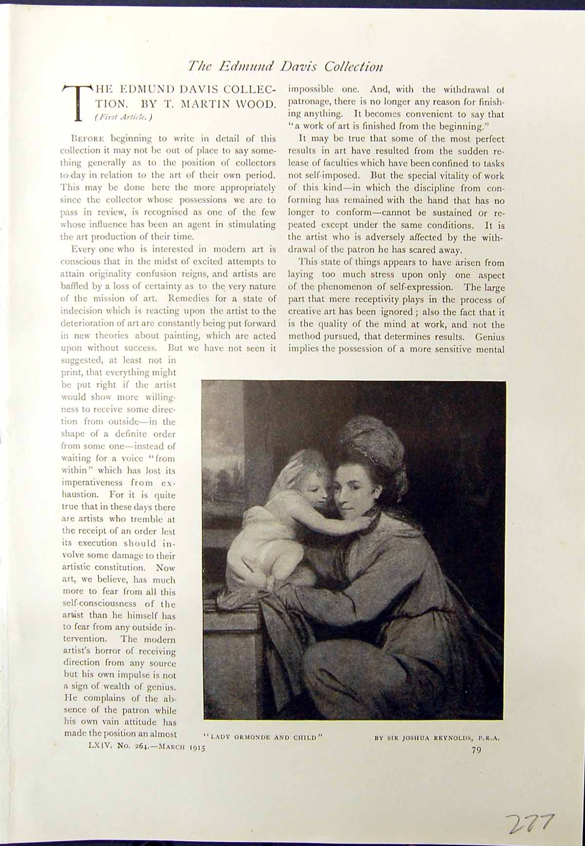 Antique Old Print Lady Ormonde Child Joshua Reyns Clarges Gainsborough 1913