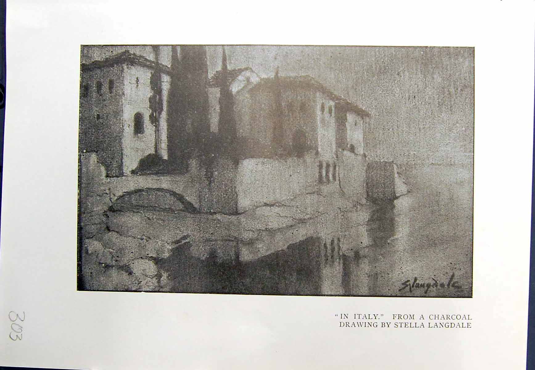 Old Italy Charcoal Drawing Langdale Devil'S Bridge Gothard Pass Langd