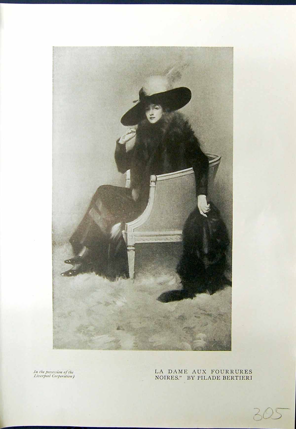 Old La Dame Aux Fourrures Noires Bertieri Lady Fur 1913 Bust Remezf P 20th