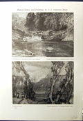 Old Print Waterfall River Kent Kendal Birch Landscape House Lamorna 1913 20th