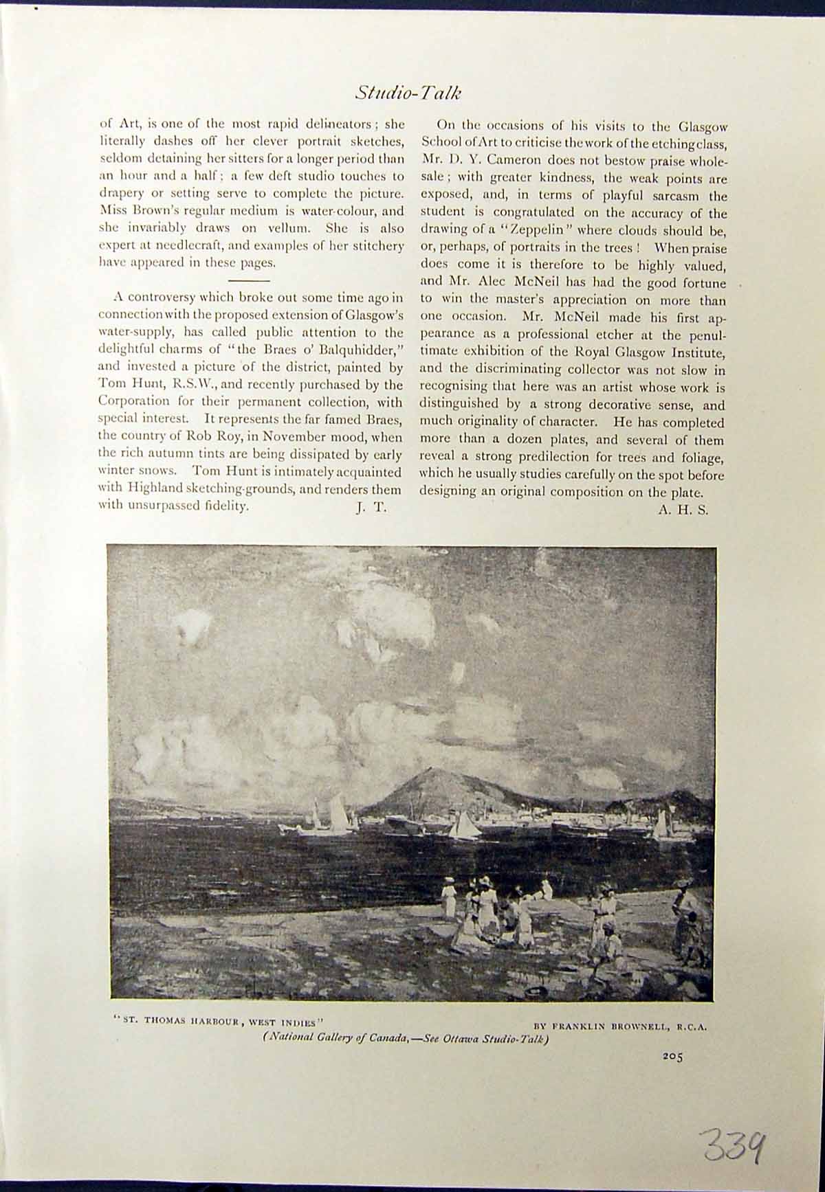 Old 1913 St. Thomas Harbour West Indies Brownell Winter Trees Harris 20th