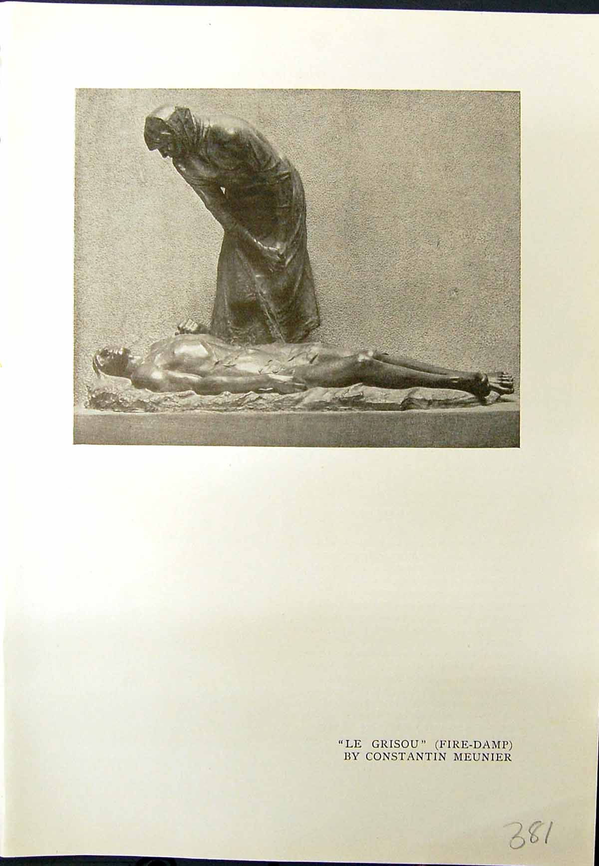 Old 1913 Le Grisou Fire-Damp Meunier David Sculpture Stappen Victoire 20th