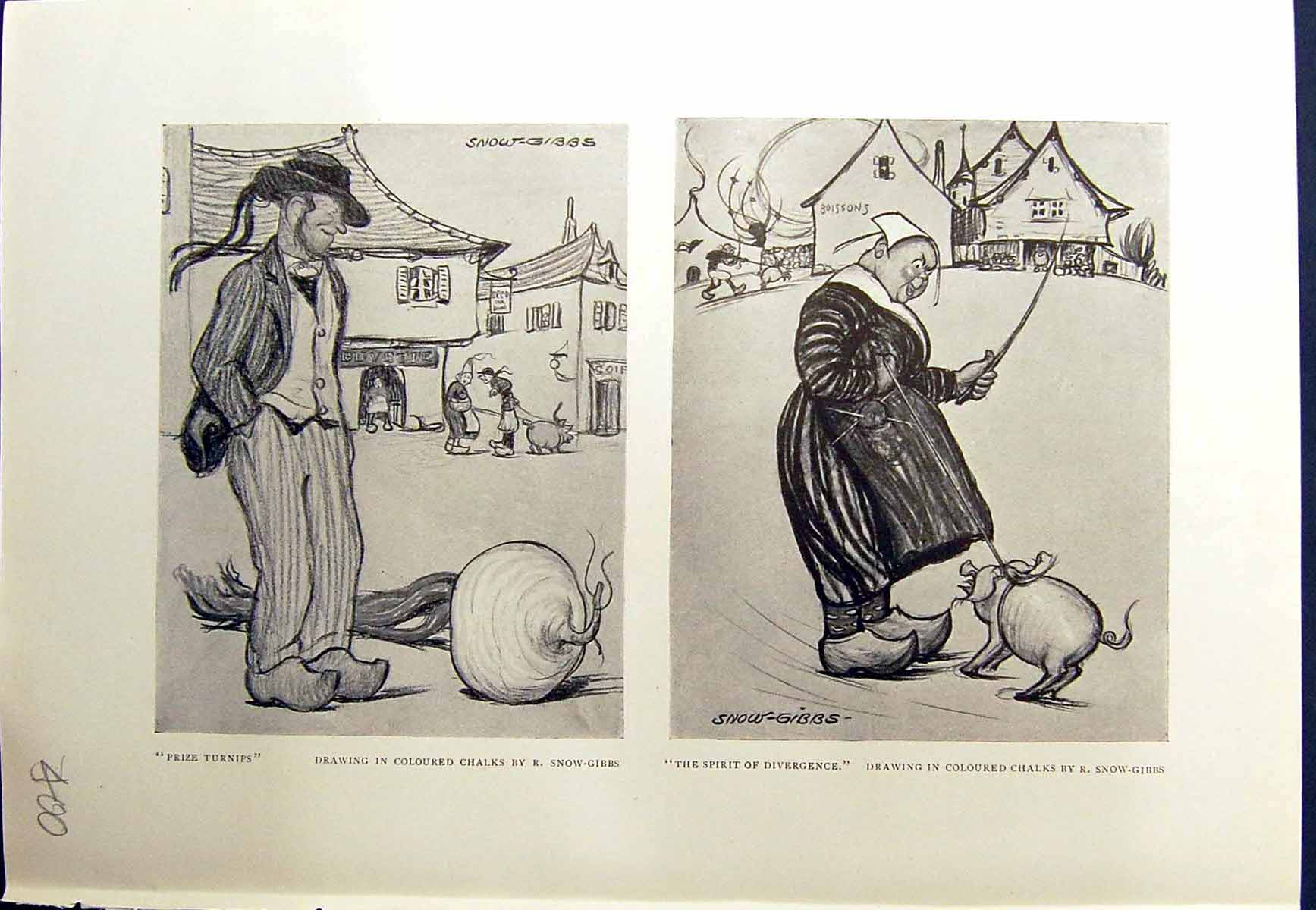 Antique Old Print Prize Turnips Snow-Gibbs Pig Beach Une Bonne Histoire 1913