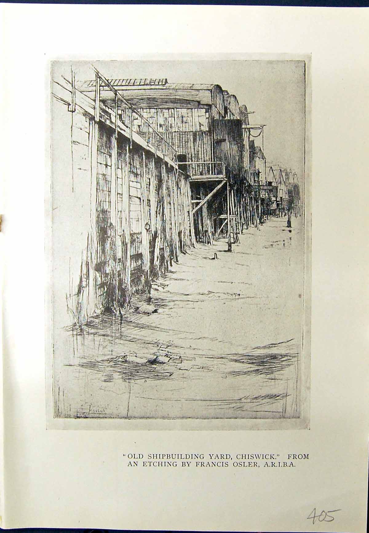 Antique Old Print Ship Building Yard Chiswick Francis Osler Timer Yard 1913