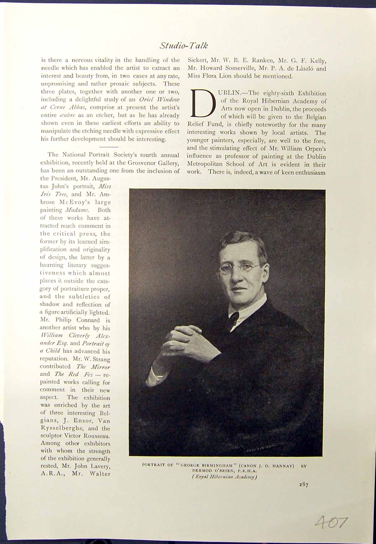 Old Antique Print George Birmingham Hannay O'Brien 1913 Sleator Sheppard 20th