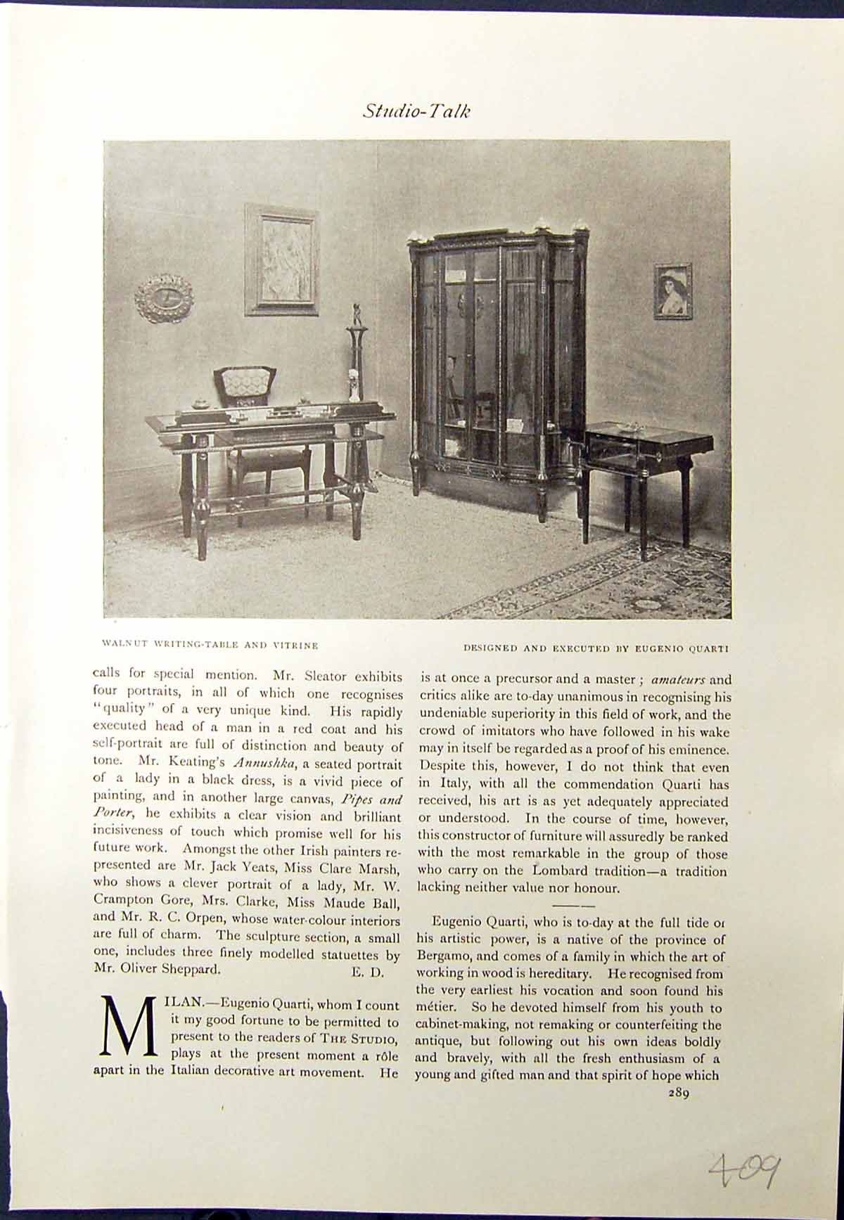 Old Print Walnut Table Vitrine Quarti 1913 Writing-Table Citron Furniture 20th