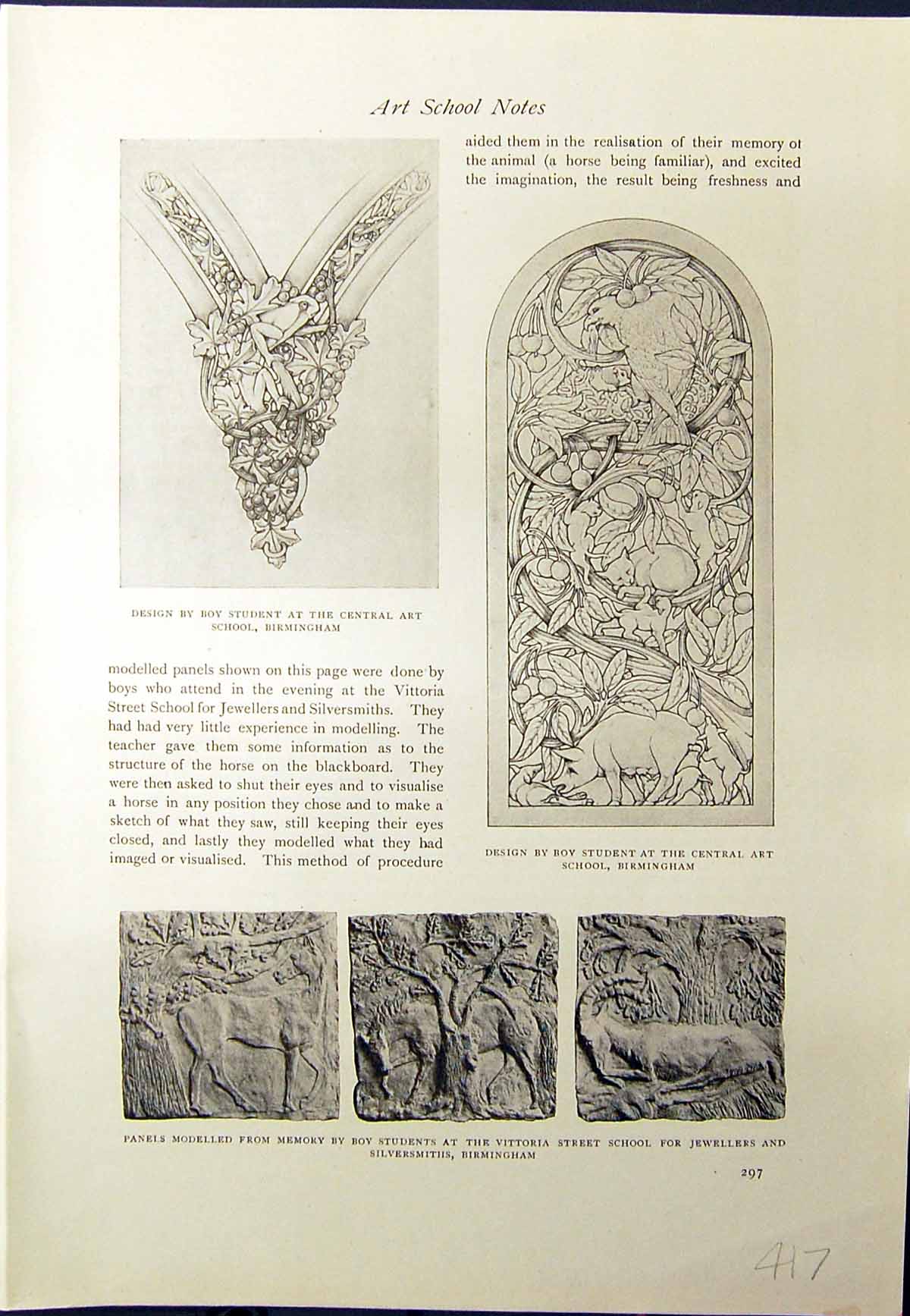 Antique Old Print Art School Birmingham Panels Vittoria Necklace Pendant 1913
