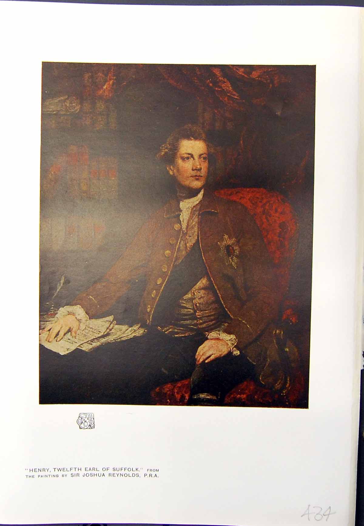 Old Antique Print Portrait Henry Twelfth Earl Suffolk 1913 Joshua Reyns 20th