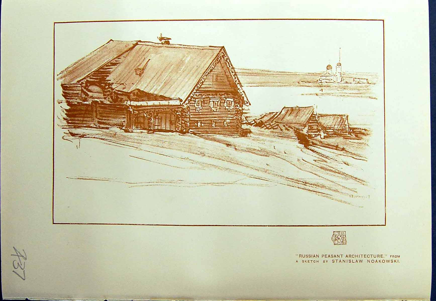 Antique Old Print Russian Peasant Architecture House 1913 Stanislaw Noakowski