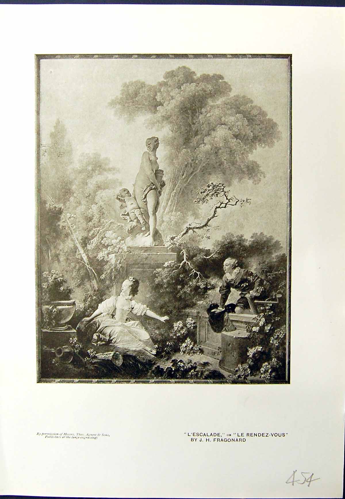 Old Garden Romance Sculpture L'Escalade Le Rendez-Vous 1913 Fragonard 20th