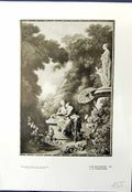 Antique Old Print Garden Scene Romance Les Souvenirs Sculpture 1913 Fragonard