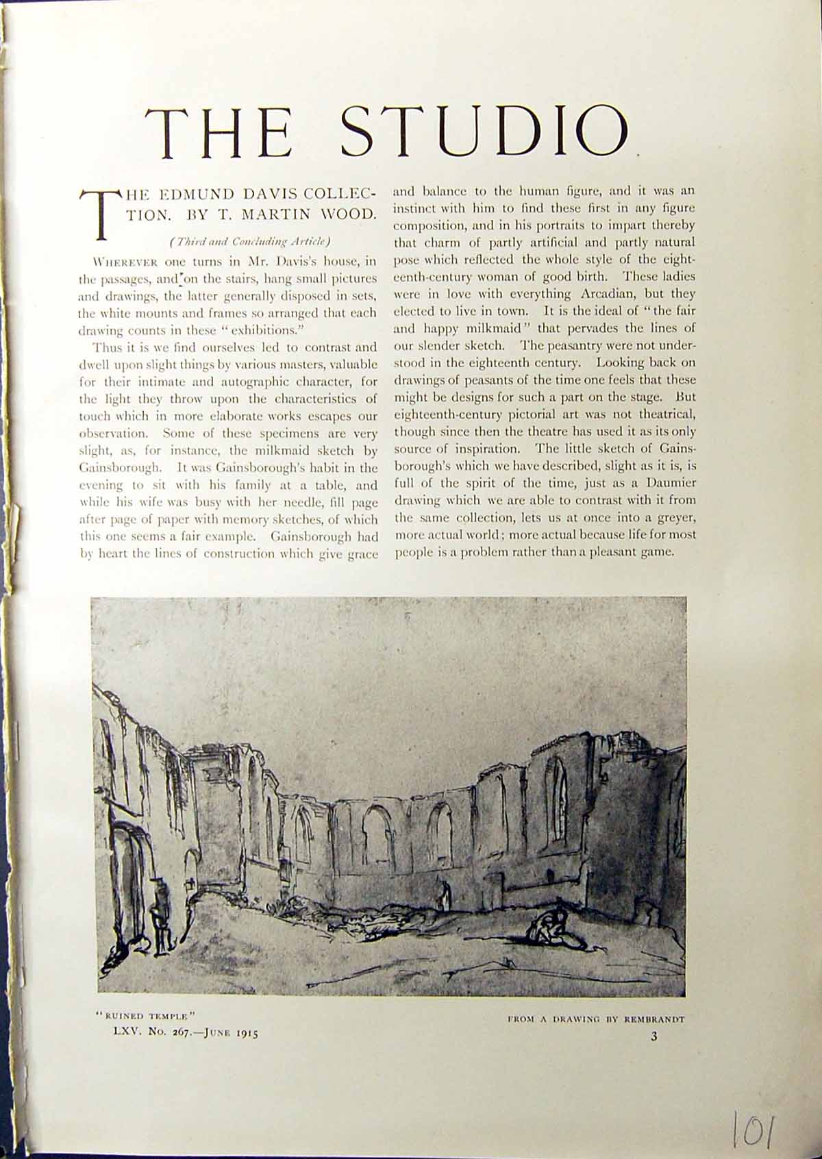 Old Ruined Temple Rembrandt Milkmaid Gainsborough Augustus John 1914 20th