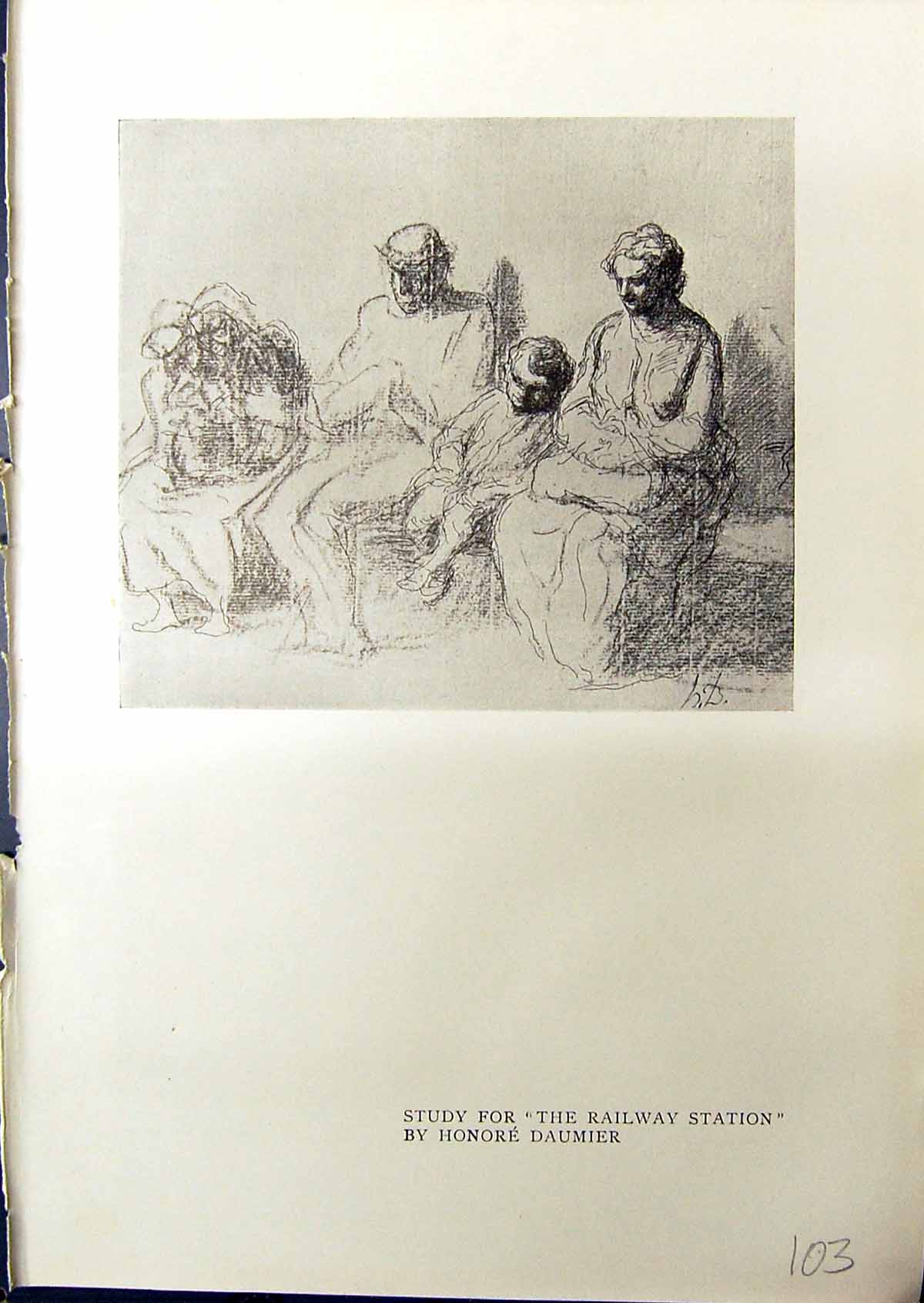 Antique Old Print 1914 Railway Station Queue Honore Daumier Landscape Gellee