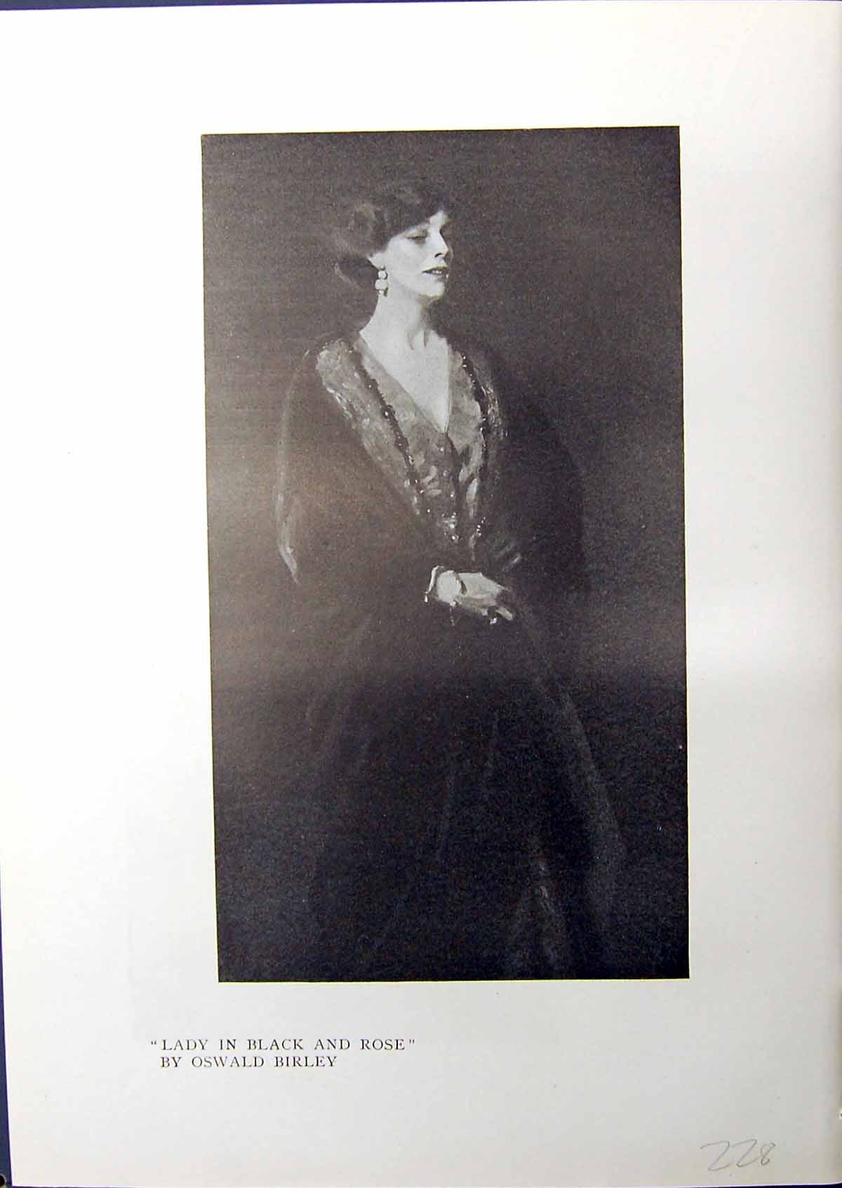 Original Old Antique Print Lady Black Rose Oswald Birley 1914 Montague Robb