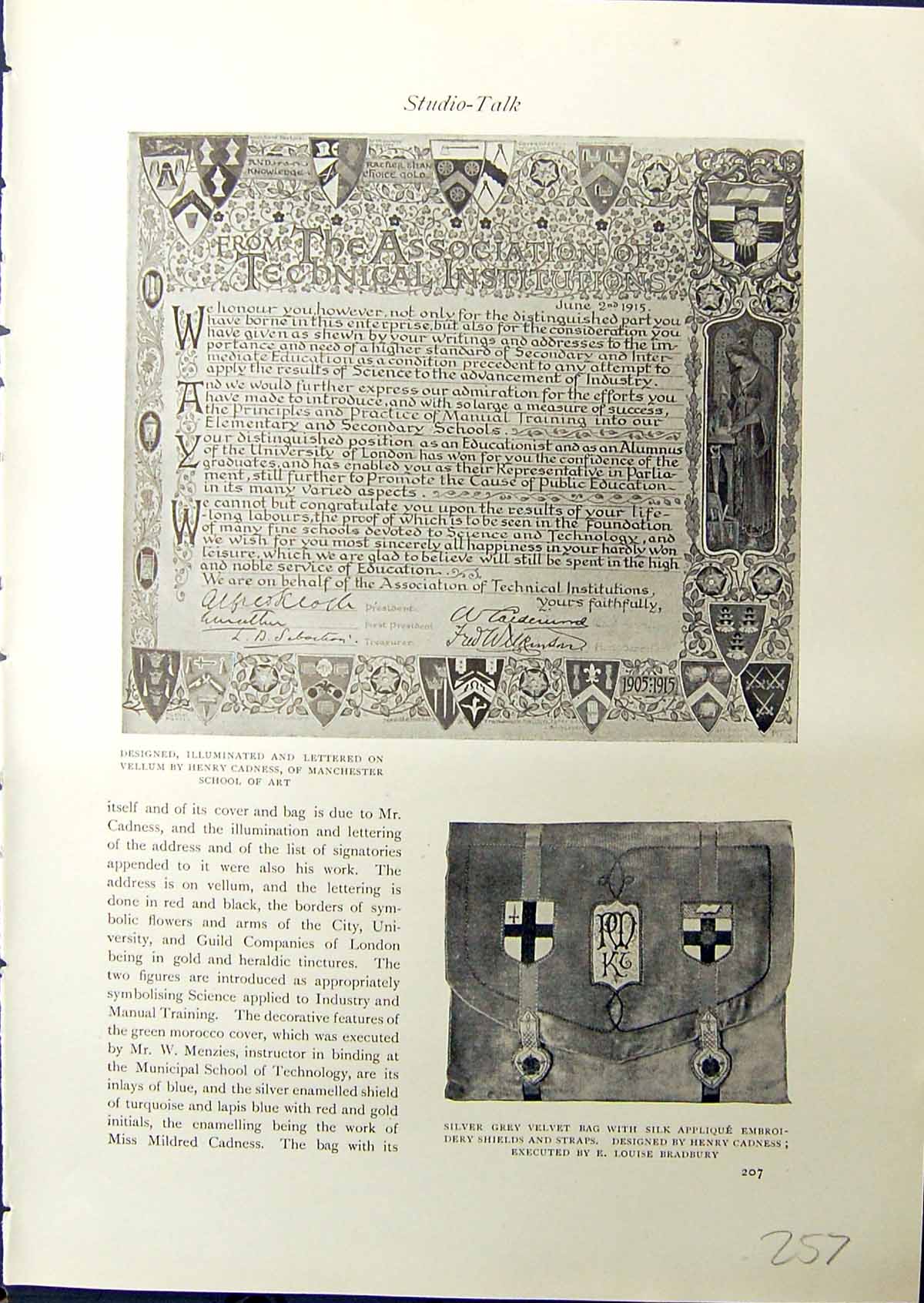 Old Design Vellum Cadness Manchester School Art 1914 Velvet Bag Fishi 20th