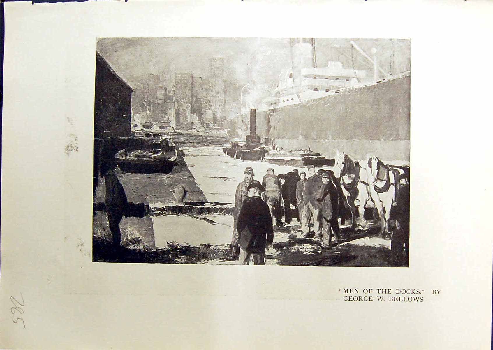 Old Print Men Docks Ships Bellows 1914 Polo Horses Forty-Two Kids Bathing 20th
