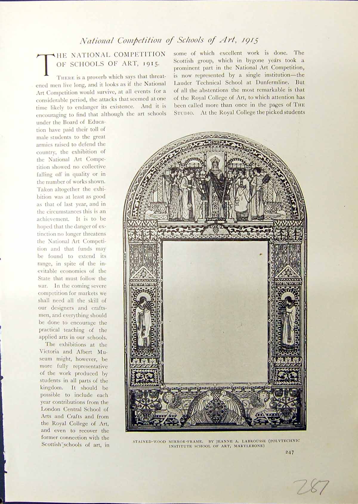 Old Stained Wood Mirror Frame Labrousse School Art 1914 Box Benjamin 20th