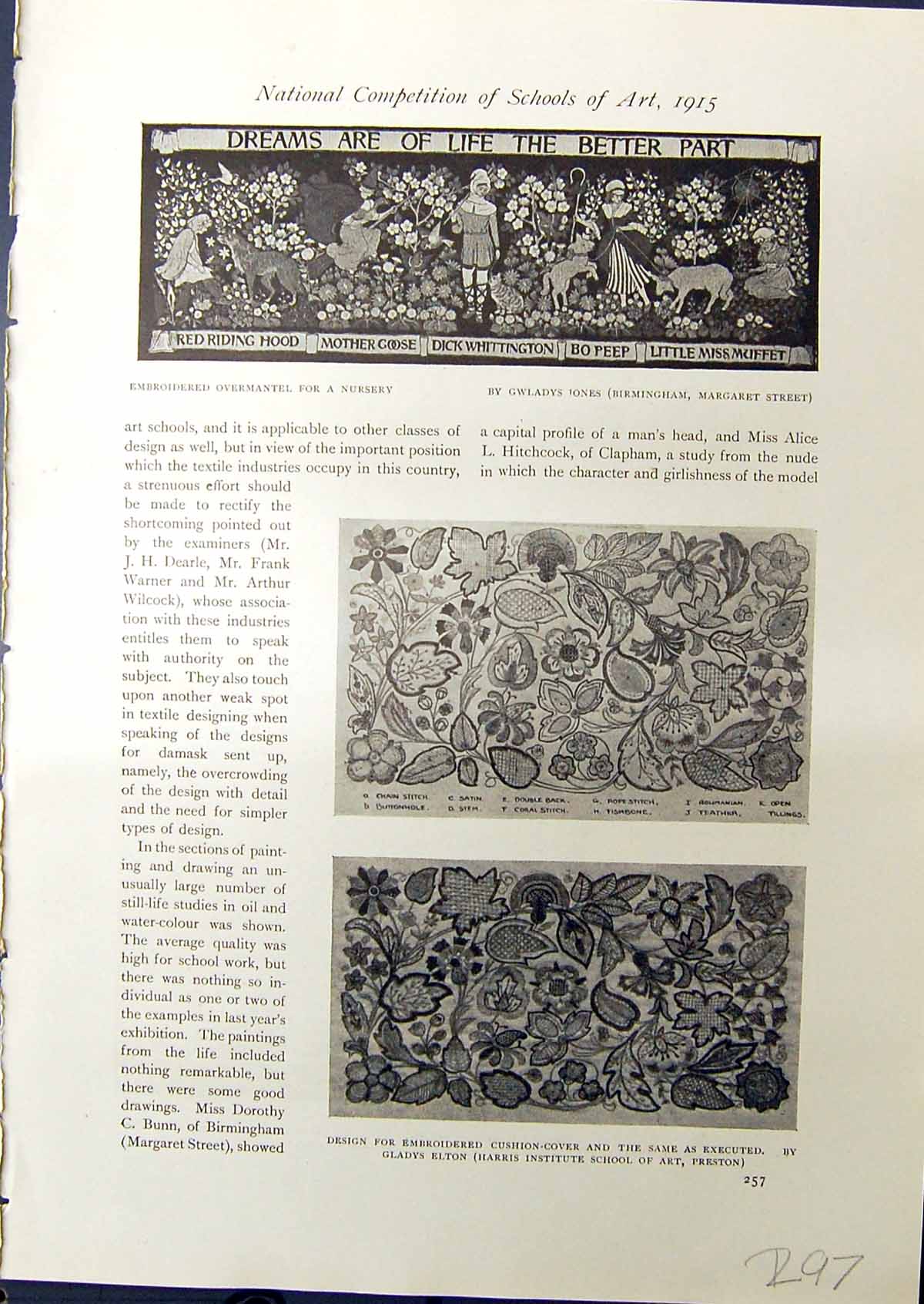 Old Embroidery Jones Overmantel Cushion Cover Art Preston 1914 Chelms 20th