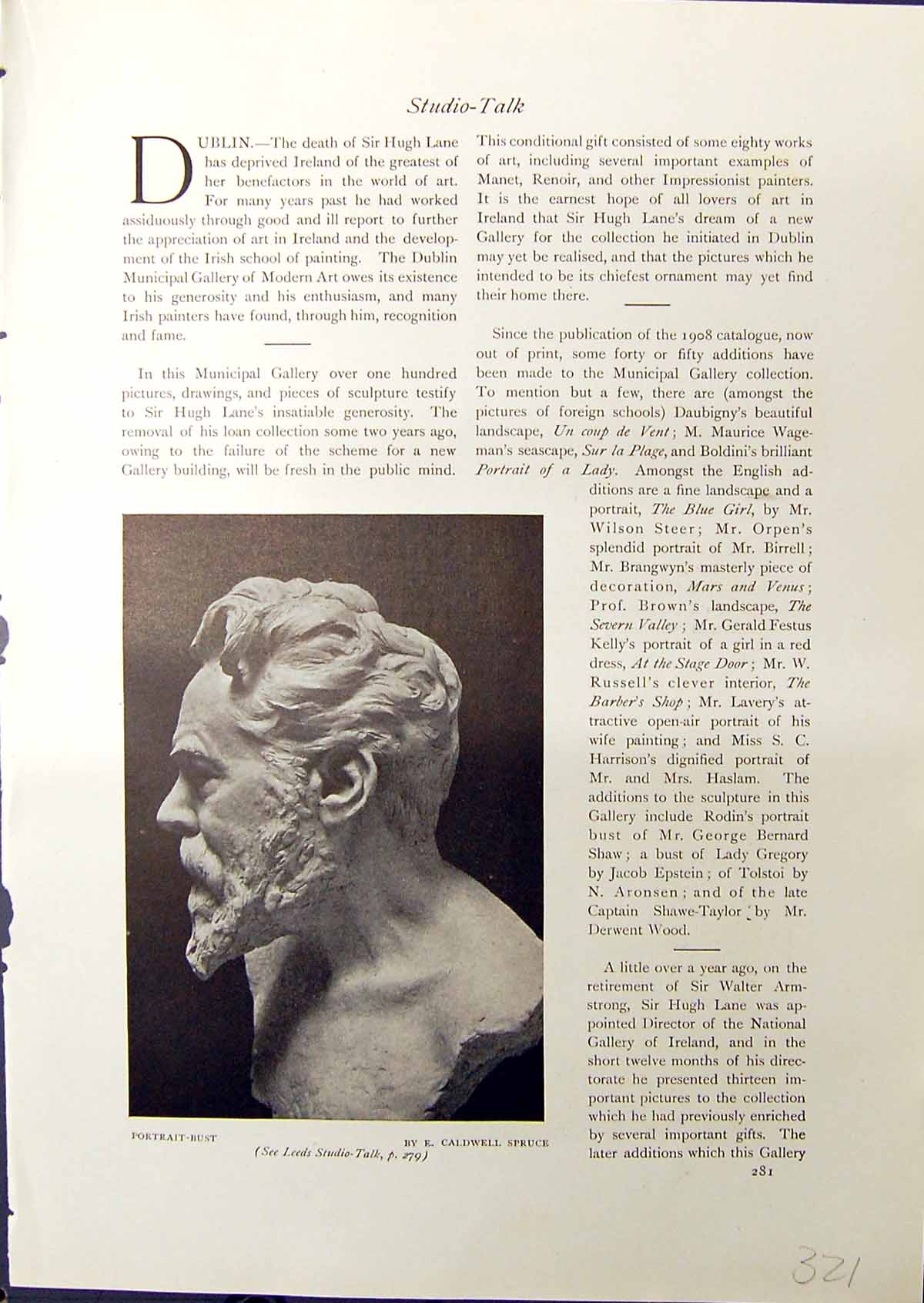 Old Portrait Bust Caldwell Spruce 1914 Iron Bridge Salop Wilson Steer 20th