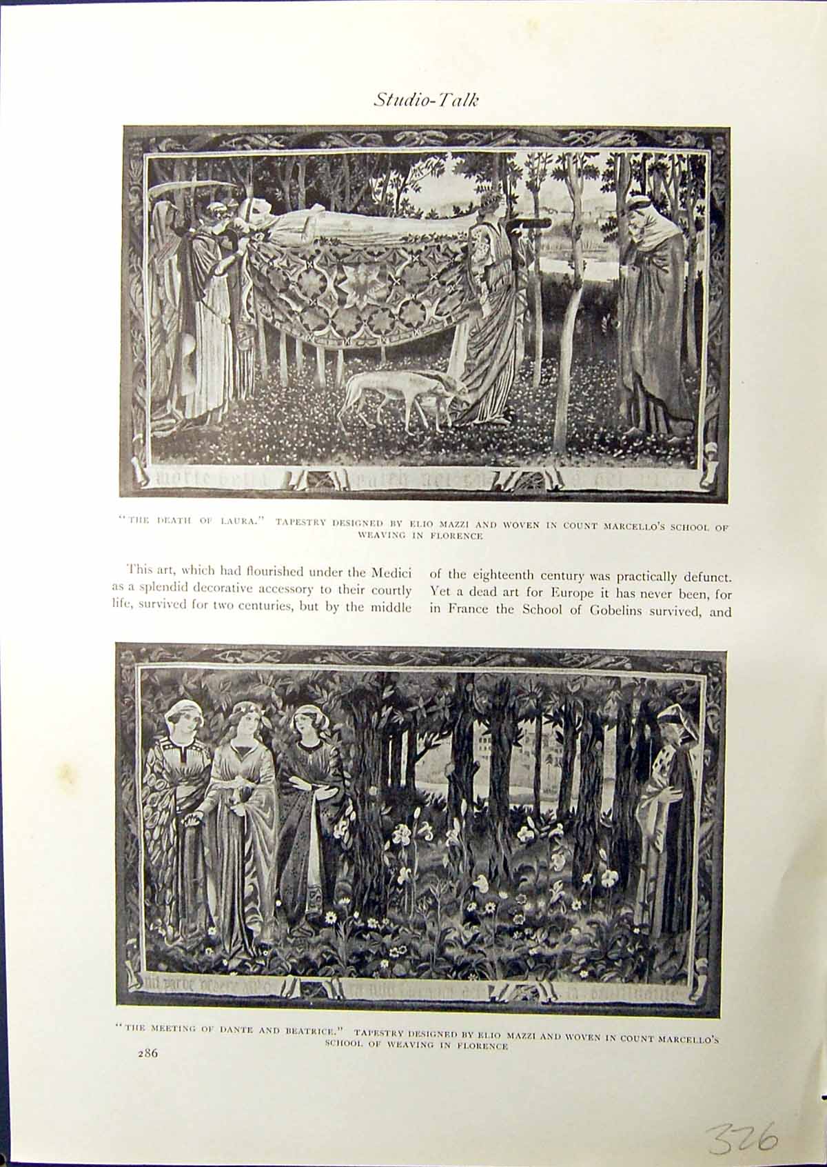Old Death Laura Tapestry Mazzi Marcello Florence Dante Beatrice 1914 20th