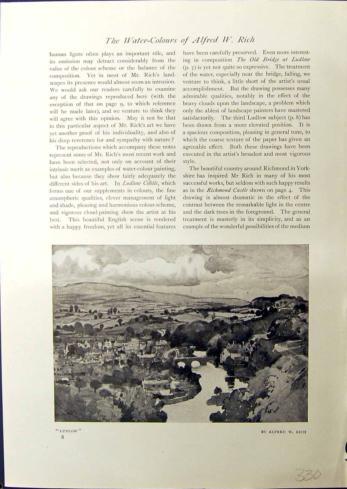 Original Old Antique Print View Ludlow River Bridge Alfred Rich England 1914