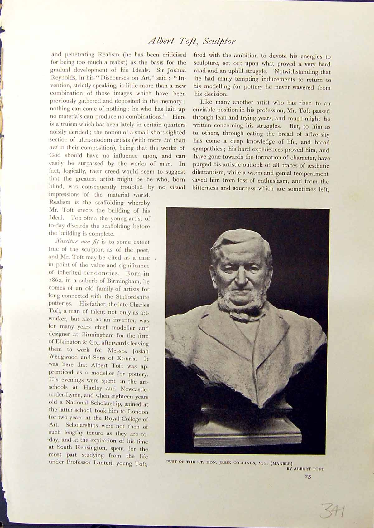 Old Print Bust Jesse Collings Marble Albert Tt 1914 Study Head Sculpture 20th