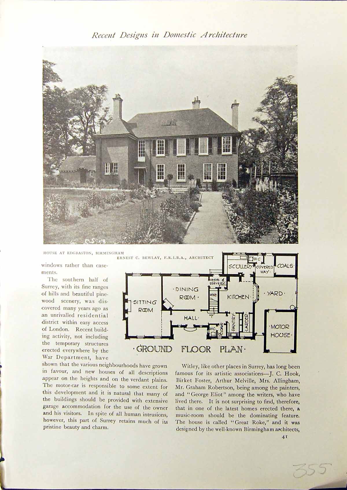 Old House Edgbaston Birmingham Bewlay Architecture 1914 Great Roke Wh 20th