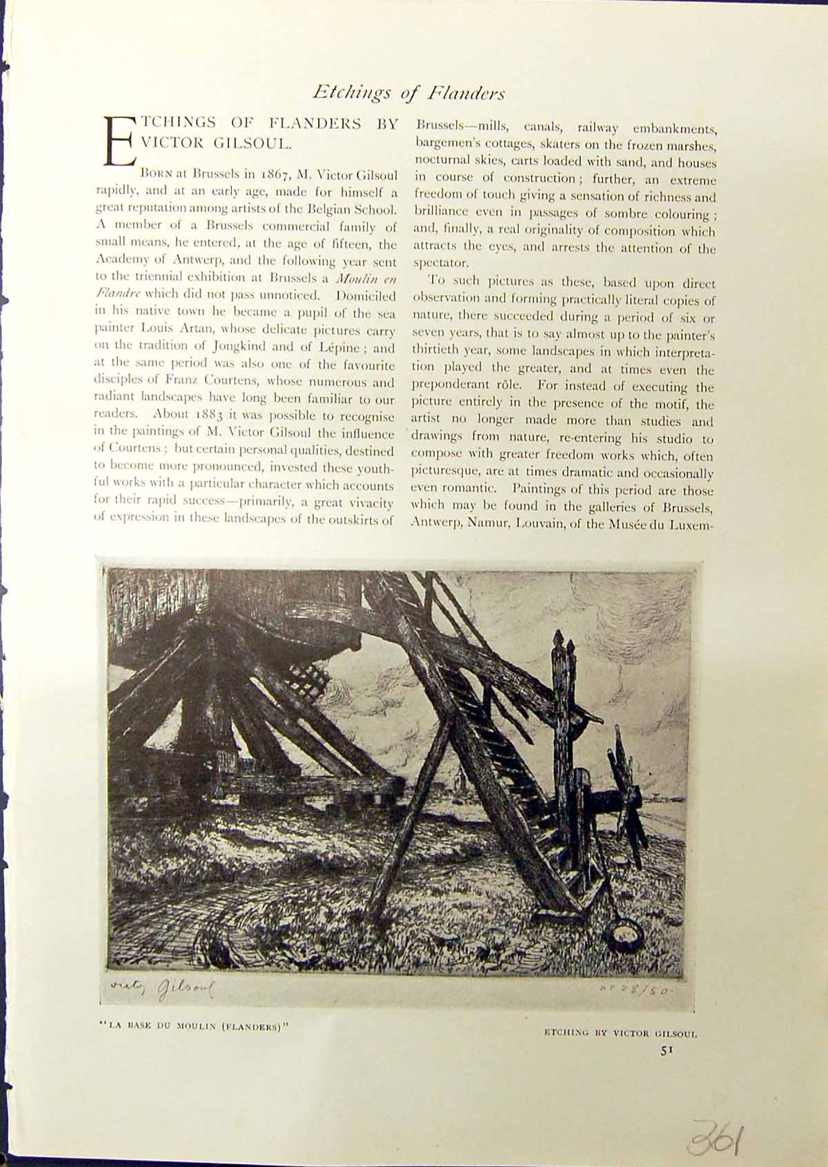 Antique Print 1914 Base Moulin Flanders Gilsoul L'Yser Devant Nieuport Soir